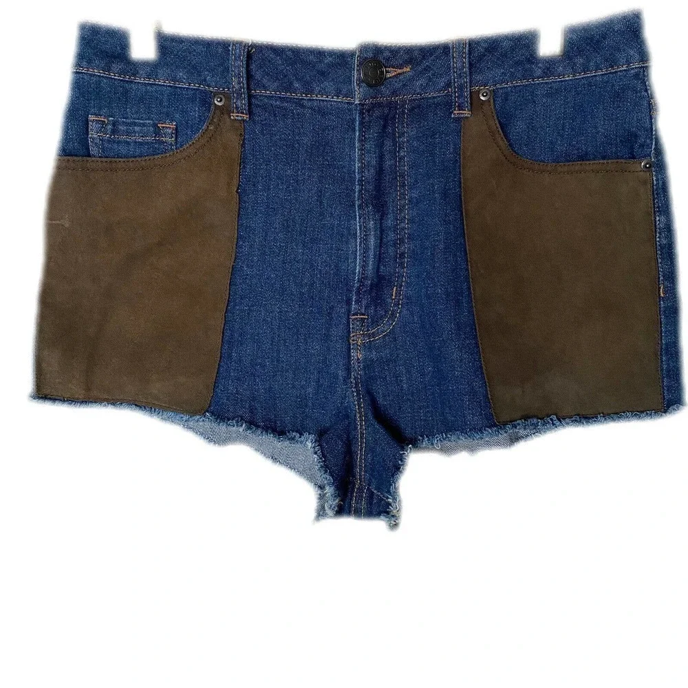 BDG Women's Blue High Rise‎ Cheeky Shorts 31